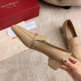 Salvatore Ferragamo Retro Soft Napa Leather Chain High Heels For Women Brown