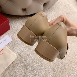 Salvatore Ferragamo Retro Soft Napa Leather Chain High Heels For Women Brown