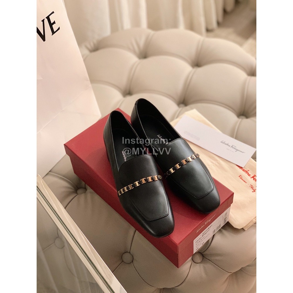 Salvatore Ferragamo Retro Soft Napa Leather Chain High Heels For Women Black