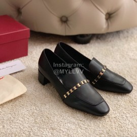 Salvatore Ferragamo Retro Soft Napa Leather Chain High Heels For Women Black