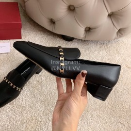 Salvatore Ferragamo Retro Soft Napa Leather Chain High Heels For Women Black