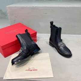 Salvatore Ferragamo Retro Leather Short Boots For Women Black
