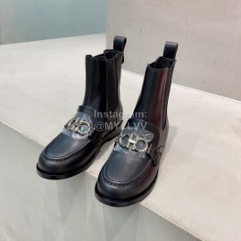 Salvatore Ferragamo Retro Leather Short Boots For Women Black