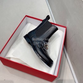 Salvatore Ferragamo Retro Leather Short Boots For Women Black
