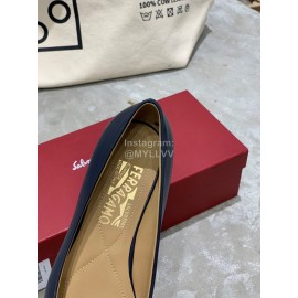 Salvatore Ferragamo Classic Bow Calf Shoes For Women Dark Blue