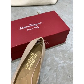 Salvatore Ferragamo Classic Bow Calf Shoes For Women Beige