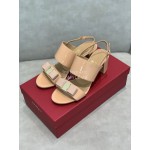 Salvatore Ferragamo Summer Patent Leather Bow Thick High Heel Sandals For Women Apricot