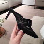 Salvatore Ferragamo Spring Mesh Bow Pointed High Heel Sandals For Women Black