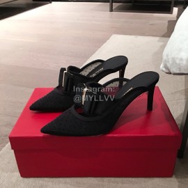 Salvatore Ferragamo Spring Mesh Bow Pointed High Heel Sandals For Women Black