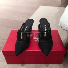 Salvatore Ferragamo Spring Mesh Bow Pointed High Heel Sandals For Women Black