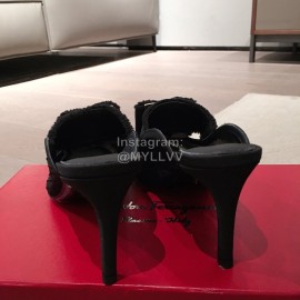 Salvatore Ferragamo Spring Mesh Bow Pointed High Heel Sandals For Women Black