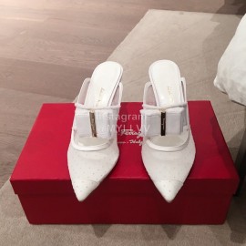 Salvatore Ferragamo Spring Mesh Bow Pointed High Heel Sandals For Women White