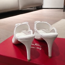Salvatore Ferragamo Spring Mesh Bow Pointed High Heel Sandals For Women White