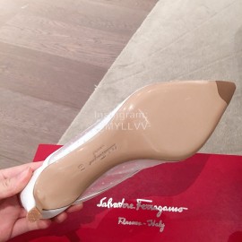 Salvatore Ferragamo Spring Mesh Bow Pointed High Heel Sandals For Women White