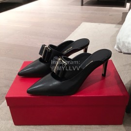 Salvatore Ferragamo Spring Leather Bow Pointed High Heel Sandals For Women Black