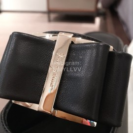 Salvatore Ferragamo Spring Leather Bow Pointed High Heel Sandals For Women Black