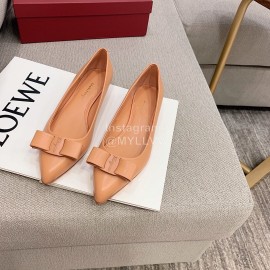 Salvatore Ferragamo Spring Sheepskin Bow Pointed Shoes For Women Orange