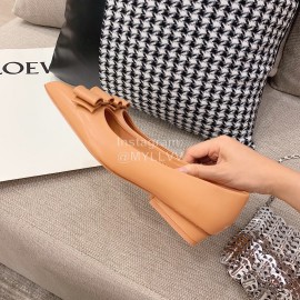 Salvatore Ferragamo Spring Sheepskin Bow Pointed Shoes For Women Orange