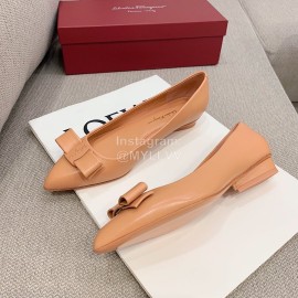 Salvatore Ferragamo Spring Sheepskin Bow Pointed Shoes For Women Orange