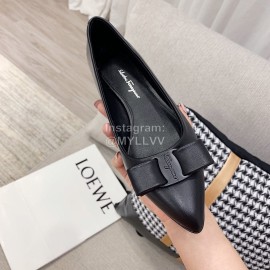 Salvatore Ferragamo Spring Sheepskin Bow Pointed Shoes For Women Black