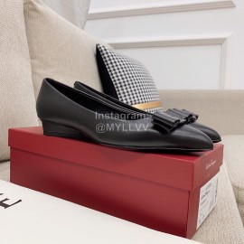 Salvatore Ferragamo Spring Sheepskin Bow Pointed Shoes For Women Black