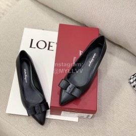 Salvatore Ferragamo Spring Sheepskin Bow Pointed Shoes For Women Black