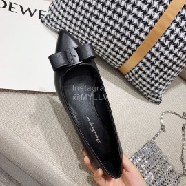 Salvatore Ferragamo Spring Sheepskin Bow Pointed Shoes For Women Black