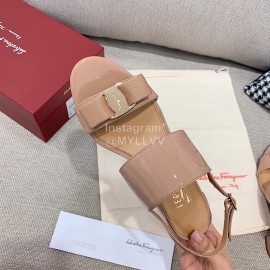 Salvatore Ferragamo Summer Patent Leather Bow Thick High Heel Sandals For Women Pink