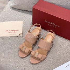 Salvatore Ferragamo Summer Patent Leather Bow Thick High Heel Sandals For Women Pink