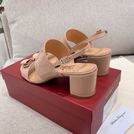 Salvatore Ferragamo Summer Patent Leather Bow Thick High Heel Sandals For Women Pink