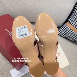 Salvatore Ferragamo Summer Patent Leather Bow Thick High Heel Sandals For Women Pink