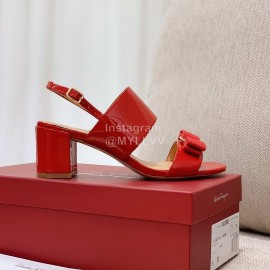 Salvatore Ferragamo Summer Patent Leather Bow Thick High Heel Sandals For Women Red