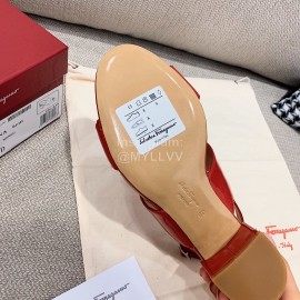 Salvatore Ferragamo Summer Patent Leather Bow Thick High Heel Sandals For Women Red