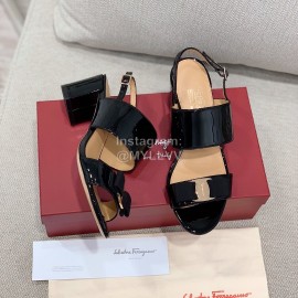 Salvatore Ferragamo Summer Patent Leather Bow Thick High Heel Sandals For Women 