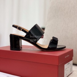 Salvatore Ferragamo Summer Patent Leather Bow Thick High Heel Sandals For Women 