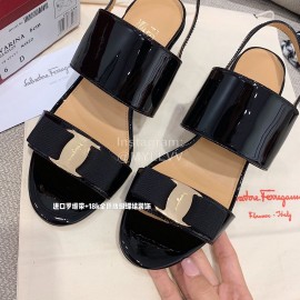 Salvatore Ferragamo Summer Patent Leather Bow Thick High Heel Sandals For Women 