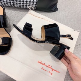 Salvatore Ferragamo Summer Patent Leather Bow Thick High Heel Sandals For Women 