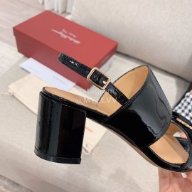 Salvatore Ferragamo Summer Patent Leather Bow Thick High Heel Sandals For Women 