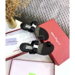 Salvatore Ferragamo Silk Flat Toe Slippers For Women Black