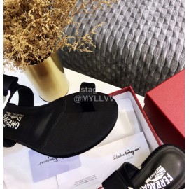 Salvatore Ferragamo Silk Flat Toe Slippers For Women Black