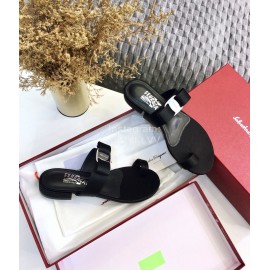 Salvatore Ferragamo Silk Flat Toe Slippers For Women Black