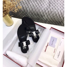 Salvatore Ferragamo Silk Flat Toe Slippers For Women Black