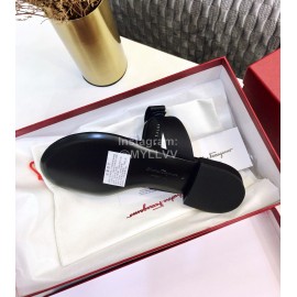Salvatore Ferragamo Silk Flat Toe Slippers For Women Black