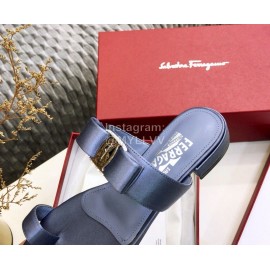 Salvatore Ferragamo Silk Flat Toe Slippers For Women Blue