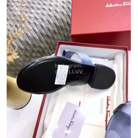 Salvatore Ferragamo Silk Flat Toe Slippers For Women Blue