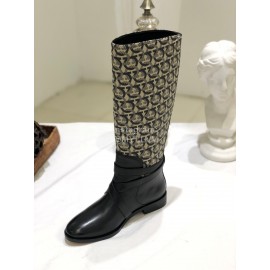 Ferragamo Fashion Gancini Buckle Cowhide Long Boots For Women