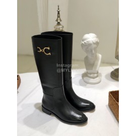 Ferragamo Fashion Gancini Buckle Cowhide Long Boots For Women Black