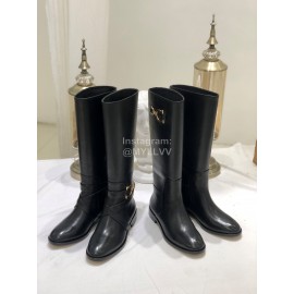 Ferragamo Fashion Gancini Buckle Cowhide Long Boots For Women Black