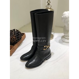 Ferragamo Fashion Gancini Buckle Cowhide Long Boots Black For Women