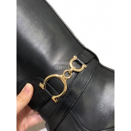 Ferragamo Fashion Gancini Buckle Cowhide Long Boots Black For Women